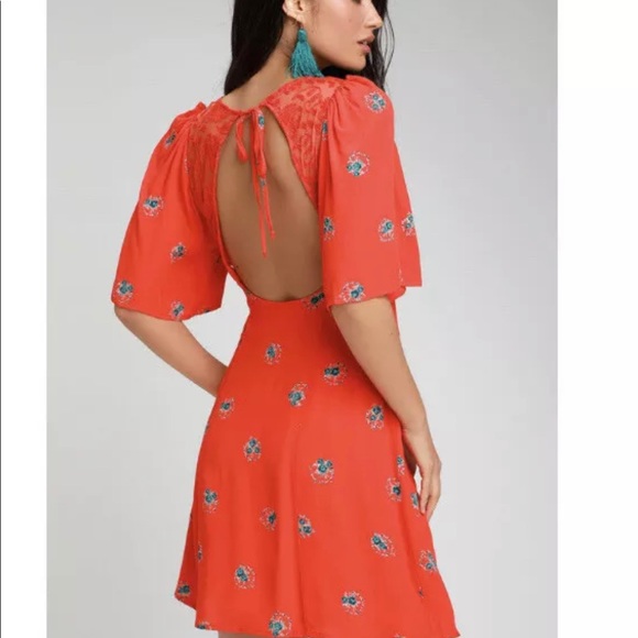 Free People Mockingbird Red Floral Mini Dress - 6 - Picture 3 of 11